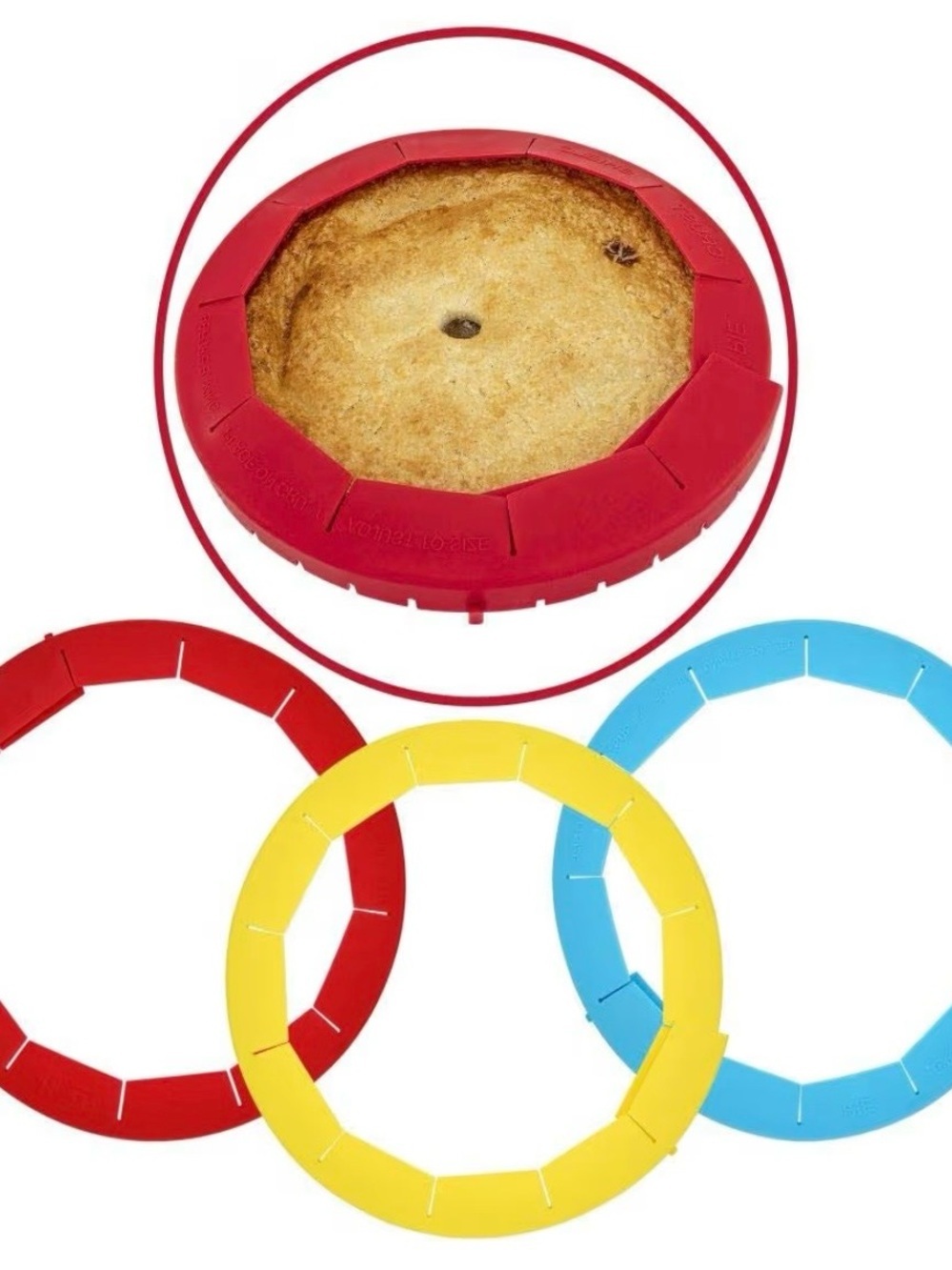 Silicone Pie Crust Shield Ring Set - Red, Yellow, Blue